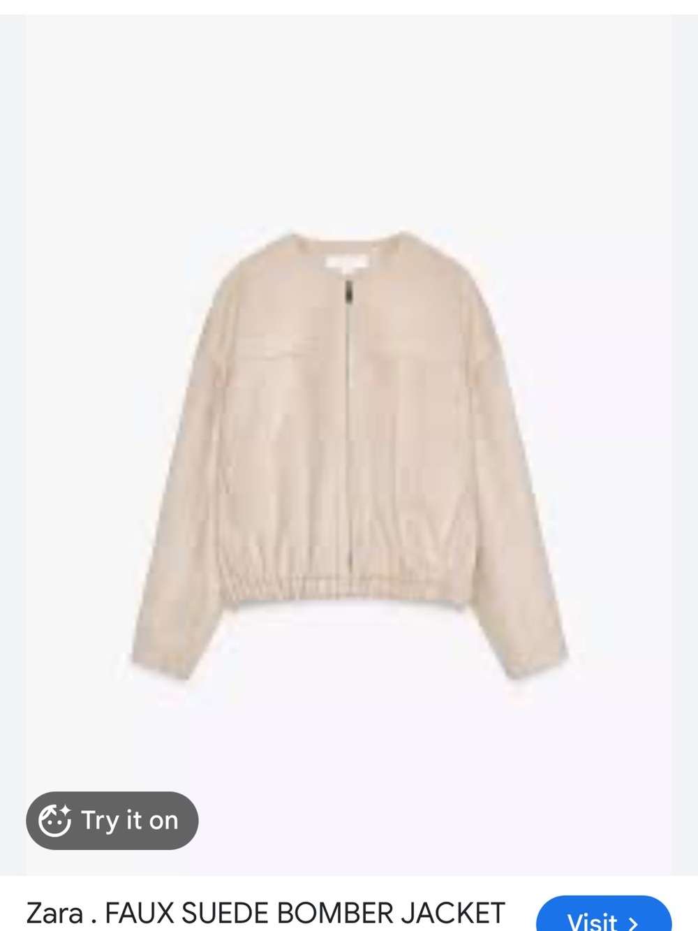 Zara Beige Faux Suede Bomber Jacket